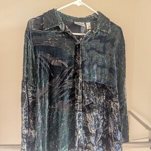 Chico's Velvet Shirt in Teal and Navy